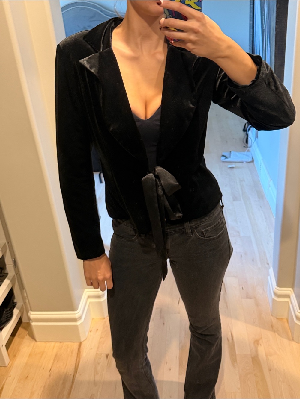 cleo Black Velvet Tie-Waist Blazer